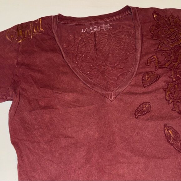 Sinful / Affliction Gold Wing and Embellished Short Sleeve T-Shirt - Picture 2 of 8